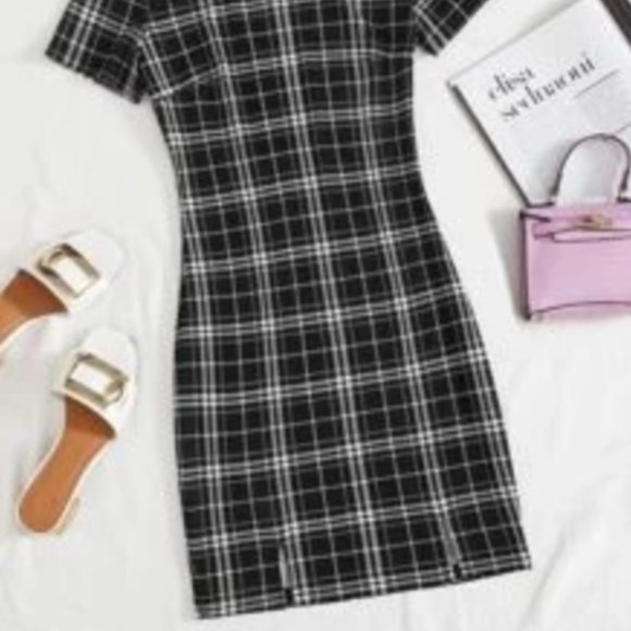 Black and white plaid pattern bodycon dress - Medium - Picture 2 of 2